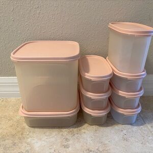 Lot of (9) Vintage Tupperware Modular Mates Containers with Pink Seals